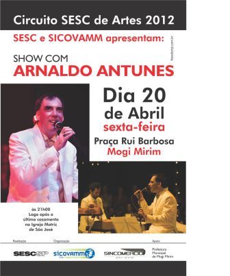 Sesc promove show gratuito de Arnaldo Antunes em Mogi Mirim